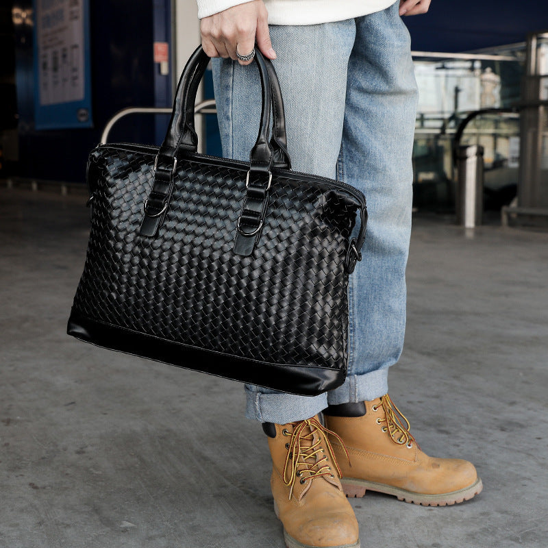 Men's Leather Large Briefcase Hand Woven Luxury Business Tote