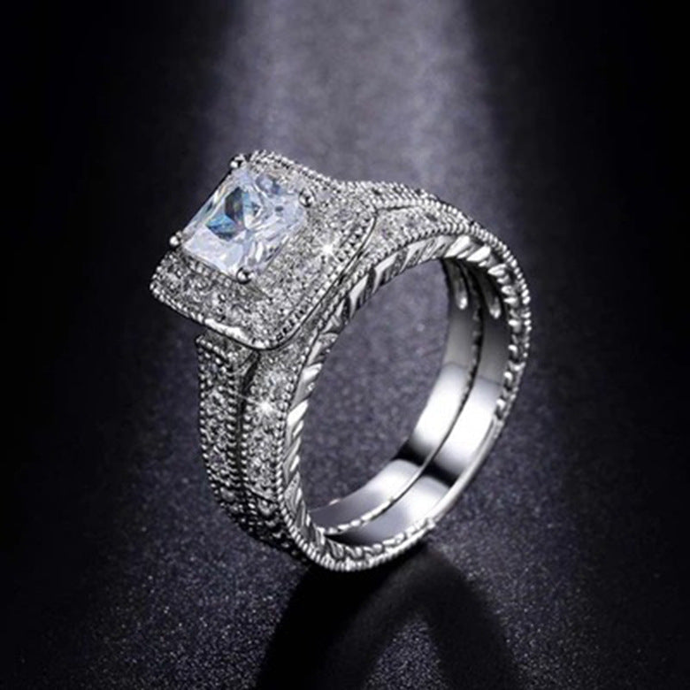 Sier-plated Diamond Luxury Couple Square Rings