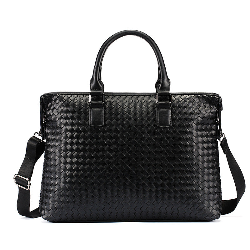 Men's Leather Large Briefcase Hand Woven Luxury Business Tote