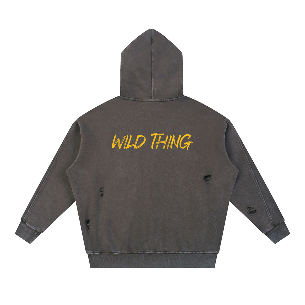 Snow Washed Distressed Panel Pocket Hoodie
