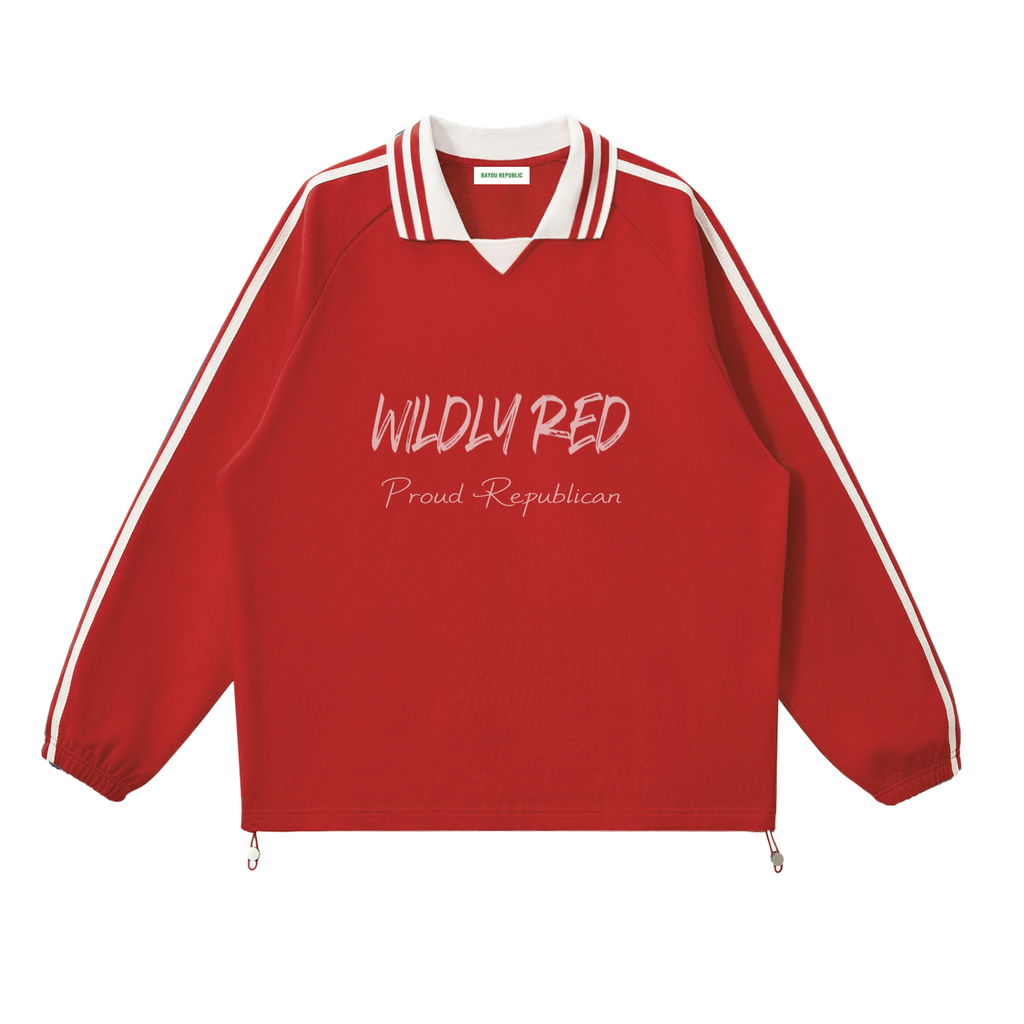 Contrast Striped Lapel Collar Sweatshirt