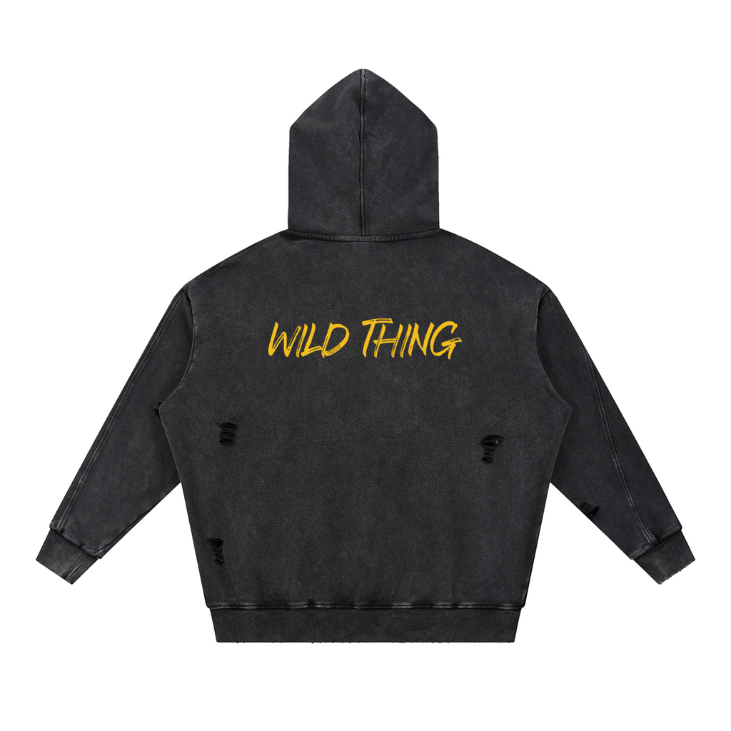 Snow Washed Distressed Panel Pocket Hoodie