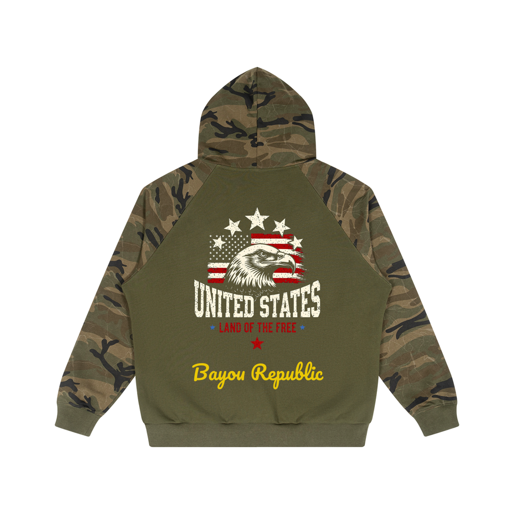 Unisex Camo-Splice Raglan Zip Hoodie