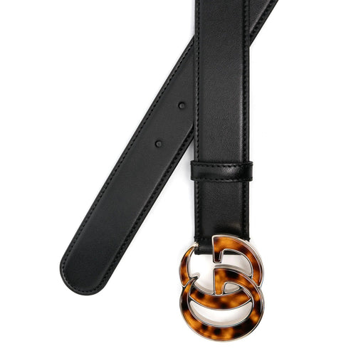 Black and Brown Monogram Gucci Black Belts Women