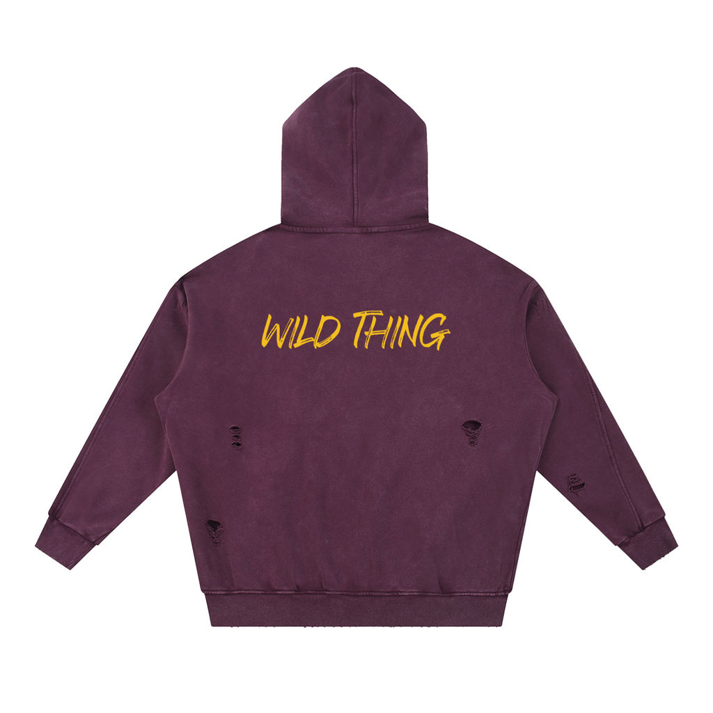 Snow Washed Distressed Panel Pocket Hoodie