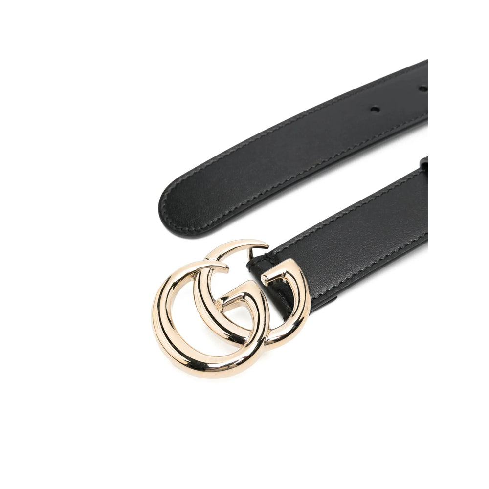 Gucci Black Belts Women w/ Silver Monogram Buckle