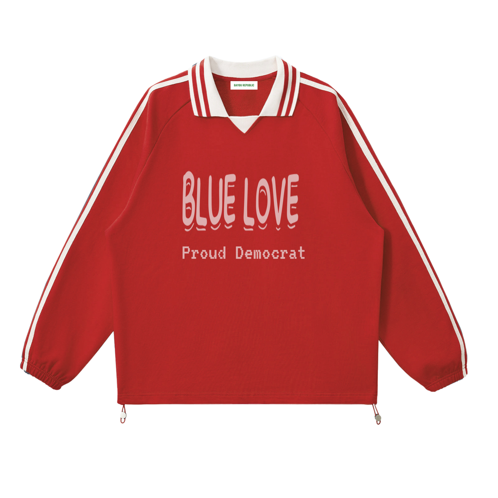 Contrast Striped Lapel Collar Sweatshirt