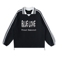 Contrast Striped Lapel Collar Sweatshirt