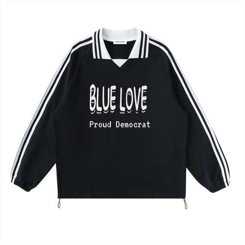 Contrast Striped Lapel Collar Sweatshirt
