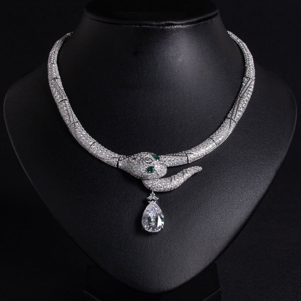 S925 Silver Snake-Shaped Cubic Zirconia Necklace