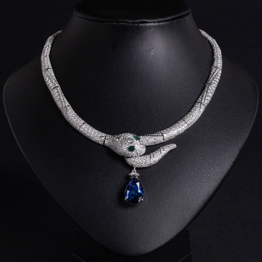 S925 Silver Snake-Shaped Cubic Zirconia Necklace