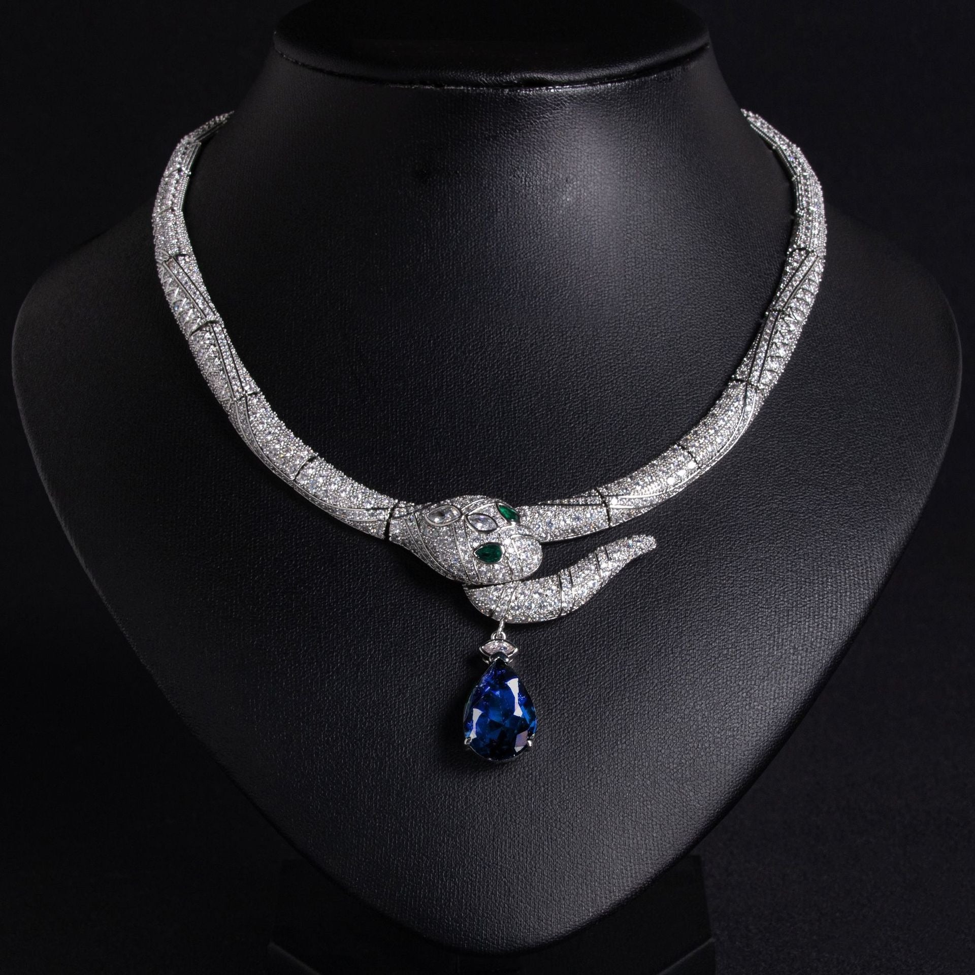 S925 Silver Snake-Shaped Cubic Zirconia Necklace