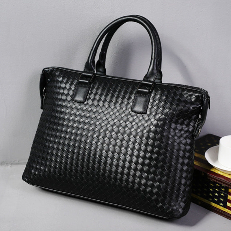 Men's Leather Large Briefcase Hand Woven Luxury Business Tote