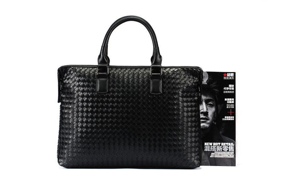 Men's Leather Large Briefcase Hand Woven Luxury Business Tote