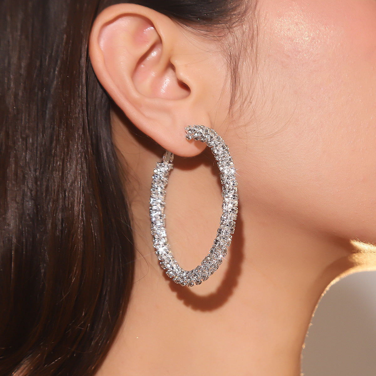 Natural Rhinestone Hoop Earrings