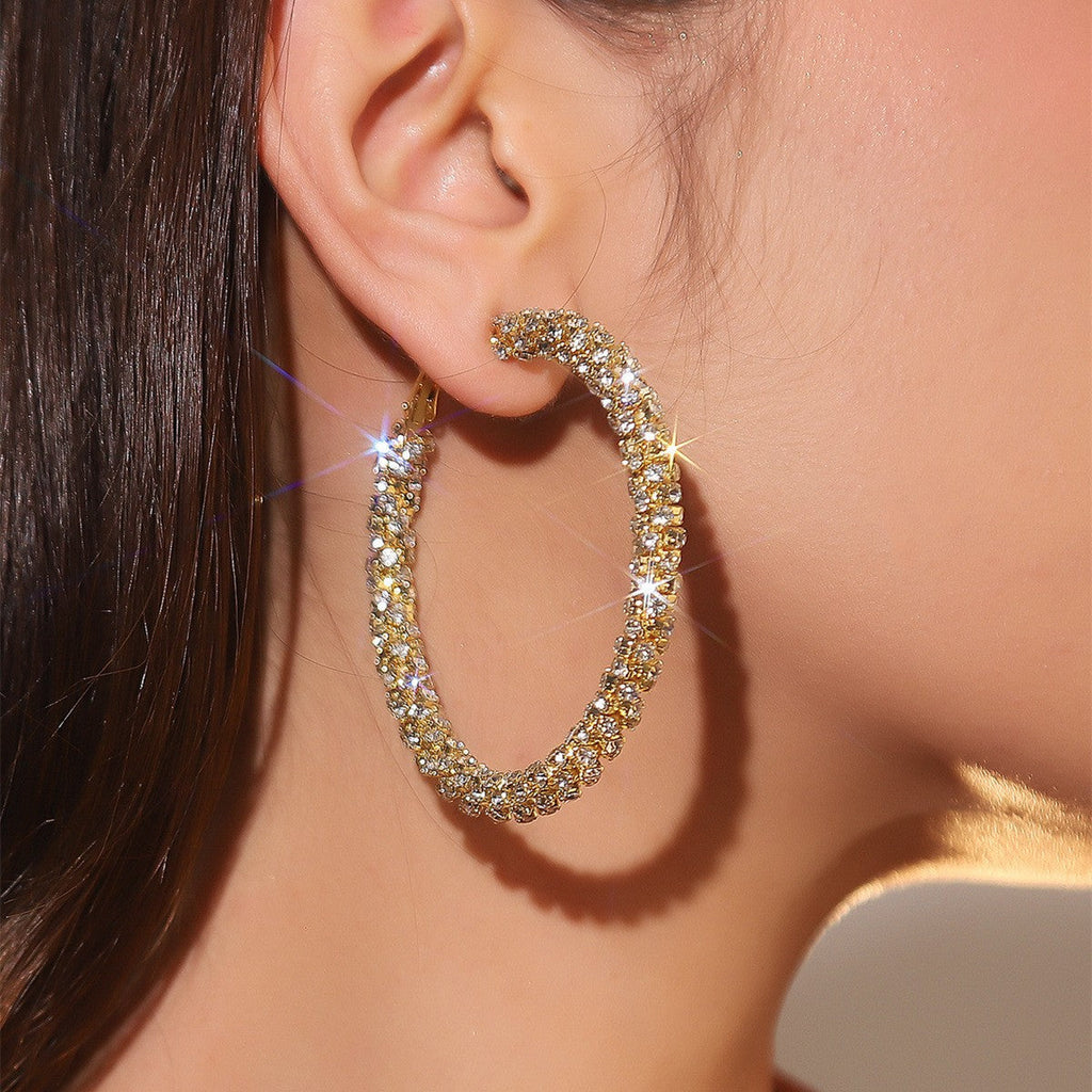 Natural Rhinestone Hoop Earrings