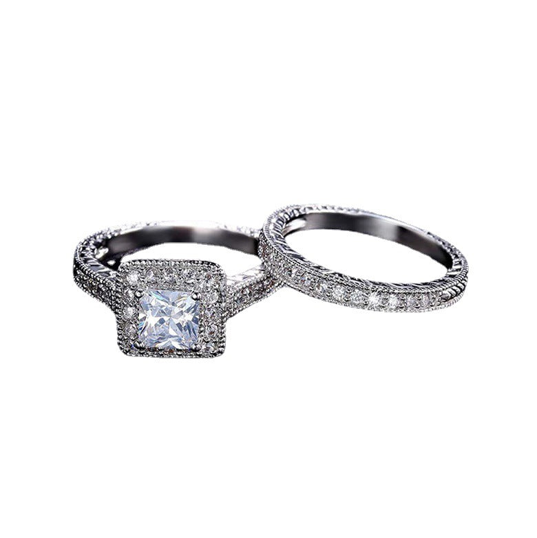 Sier-plated Diamond Luxury Couple Square Rings