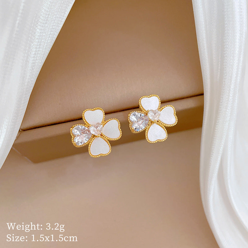 Full Diamond Shell Four-leaf Earrings and Necklace