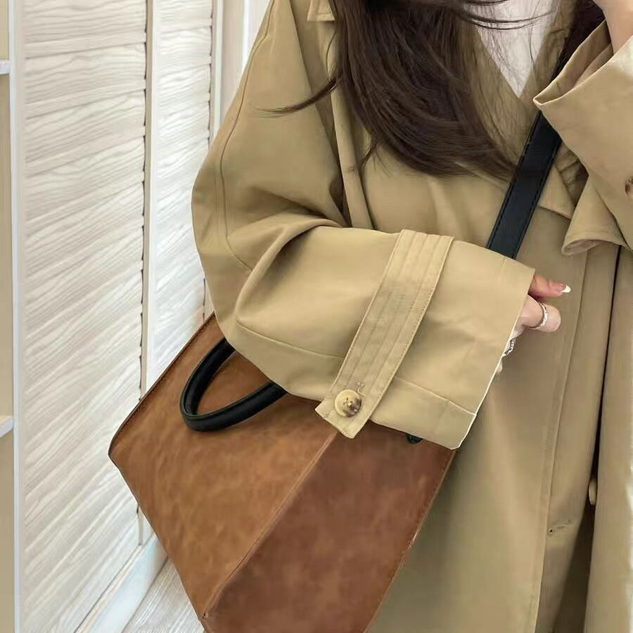 Large tote matte suede commuter shoulder bag