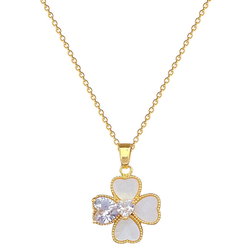 Full Diamond Shell Four-leaf Earrings and Necklace