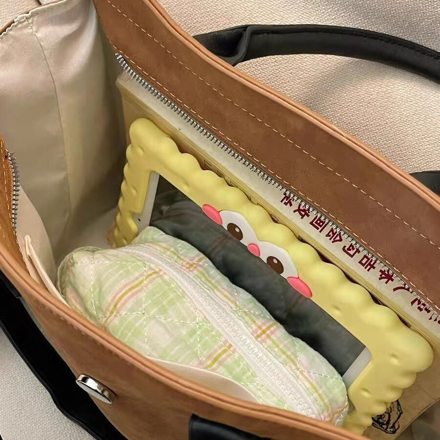 Large tote matte suede commuter shoulder bag