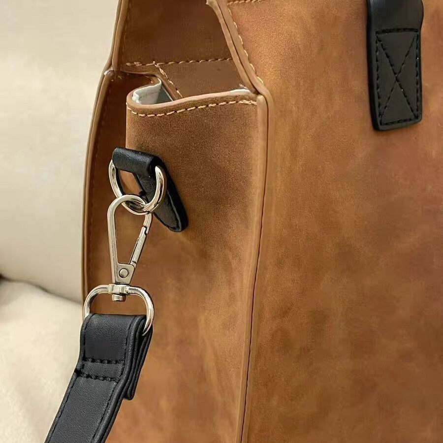 Large tote matte suede commuter shoulder bag