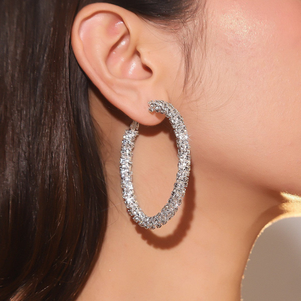 Natural Rhinestone Hoop Earrings