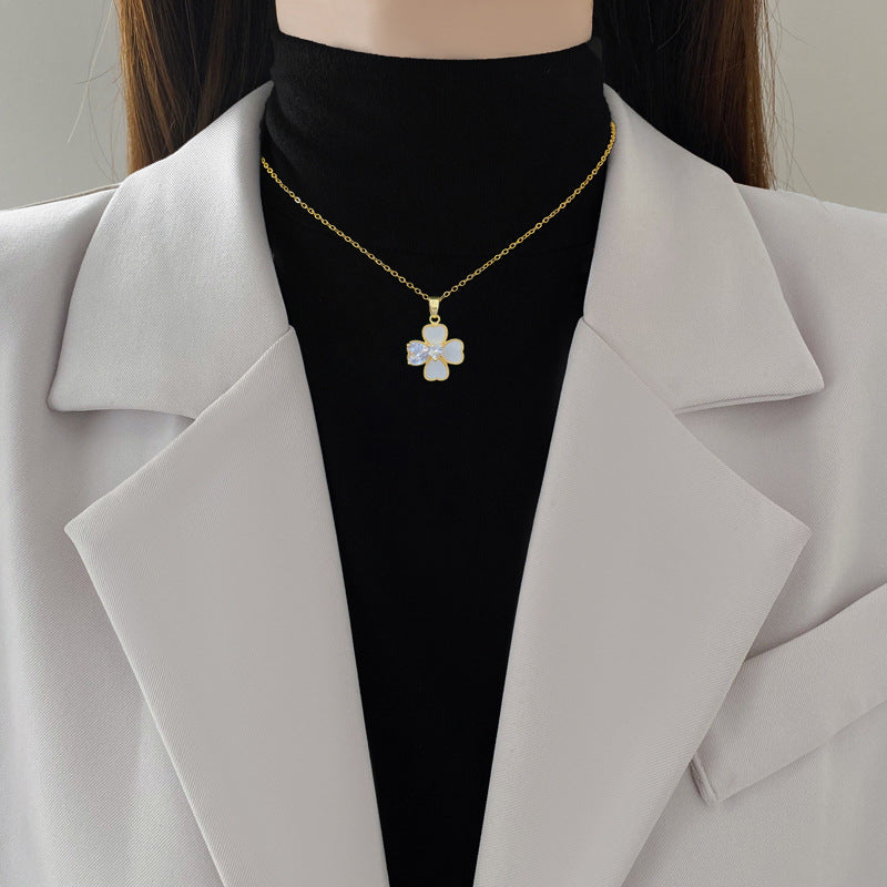 Full Diamond Shell Four-leaf Earrings and Necklace
