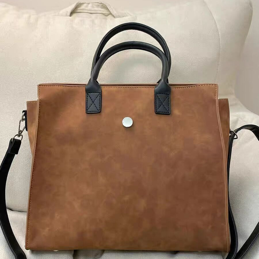 Large tote matte suede commuter shoulder bag