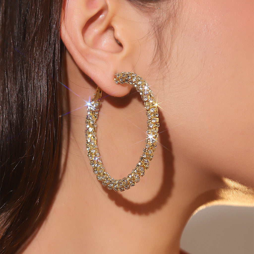 Natural Rhinestone Hoop Earrings