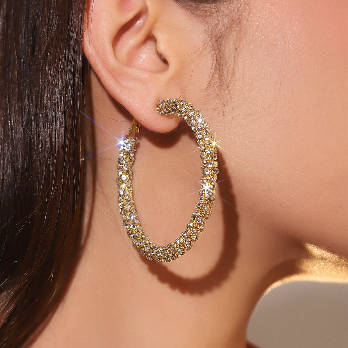 Natural Rhinestone Hoop Earrings