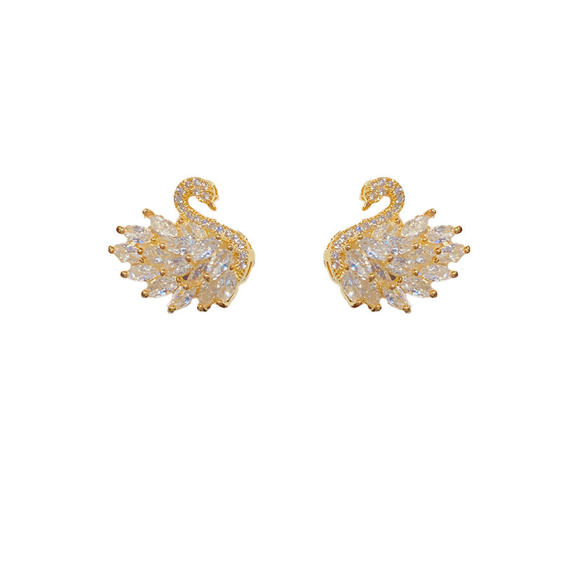 Full Zirconium Swan Sier Needle Earrings