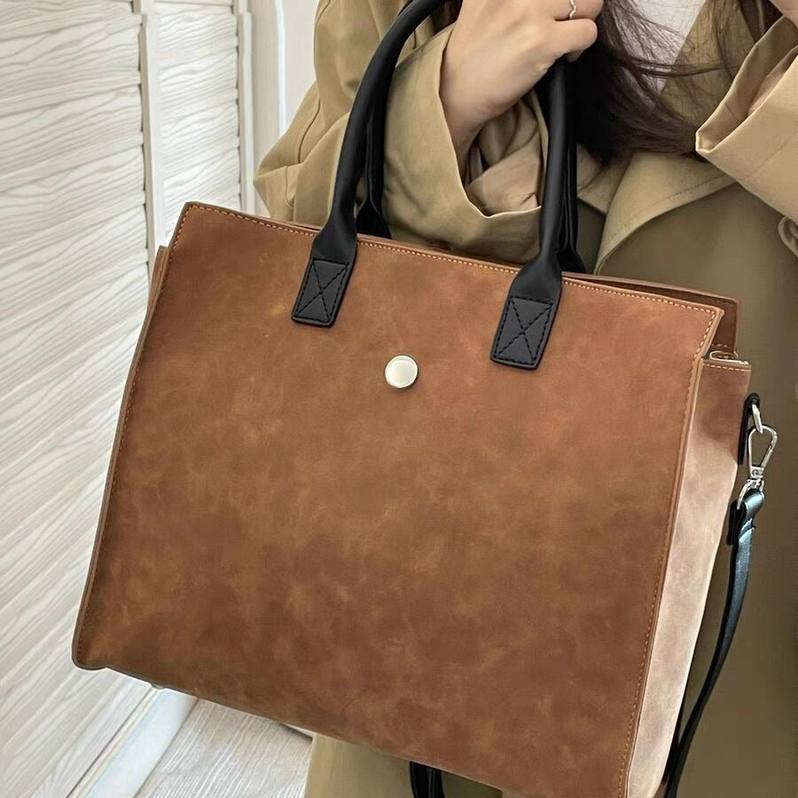 Large tote matte suede commuter shoulder bag