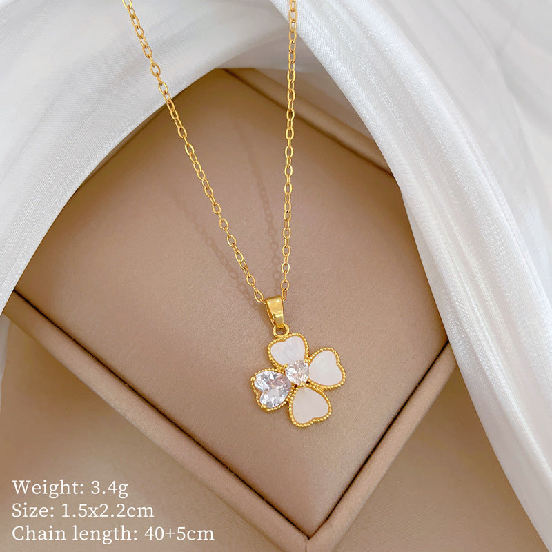 Full Diamond Shell Four-leaf Earrings and Necklace