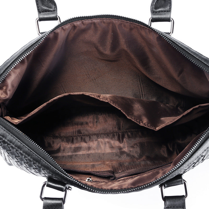 Men's Leather Large Briefcase Hand Woven Luxury Business Tote