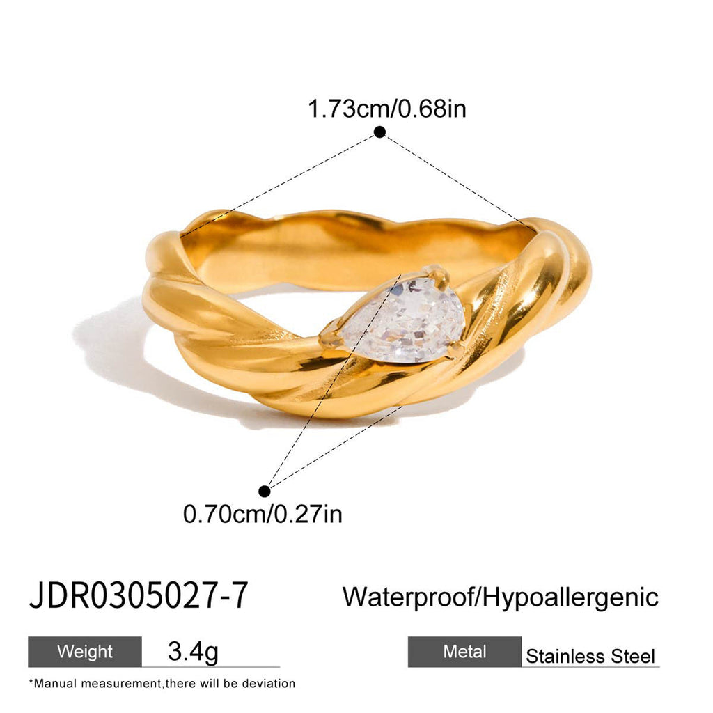 18K Gold Stainless Steel Geometric Zircon Ring