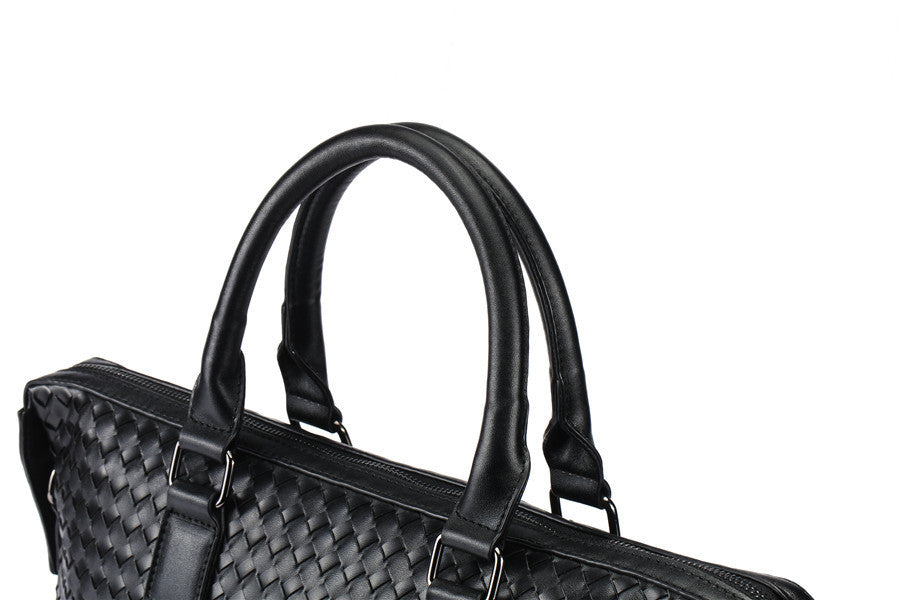 Men's Leather Large Briefcase Hand Woven Luxury Business Tote