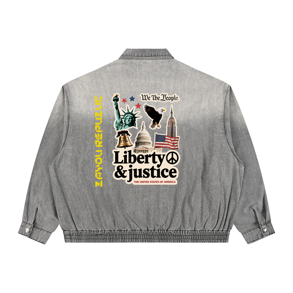 Unisex Vintage Wash Full-Zip Denim Jacket