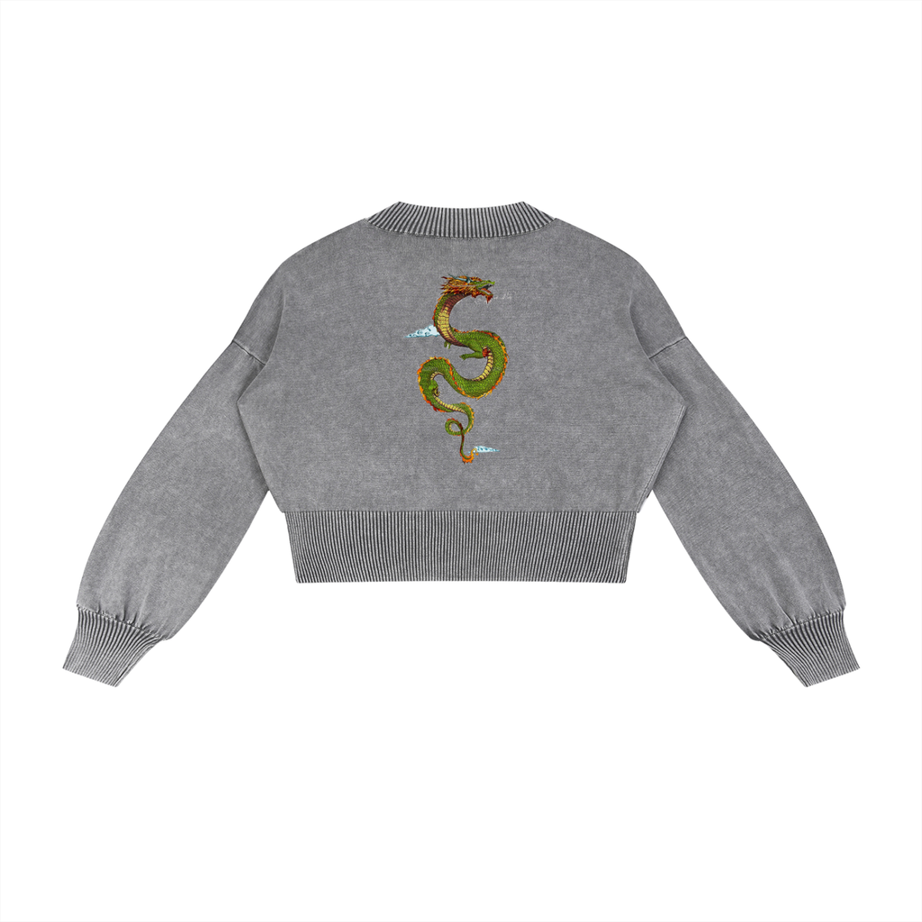 Mineral Wash Balloon Sleeve Cropped Sweater
