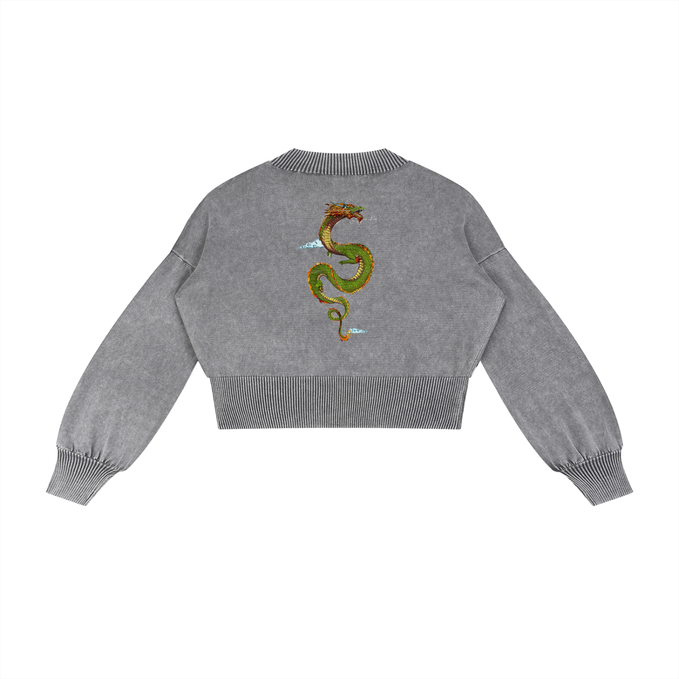 Mineral Wash Balloon Sleeve Cropped Sweater