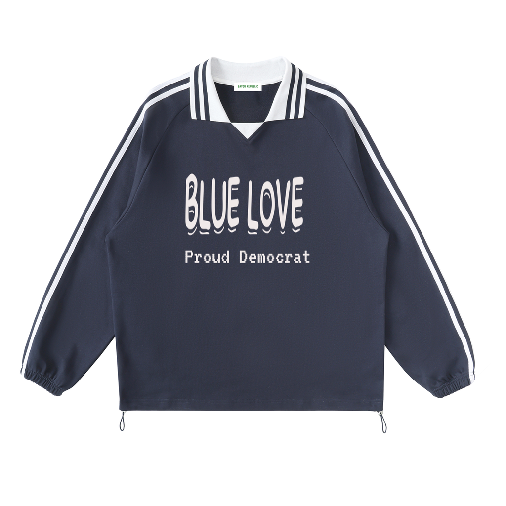 Contrast Striped Lapel Collar Sweatshirt