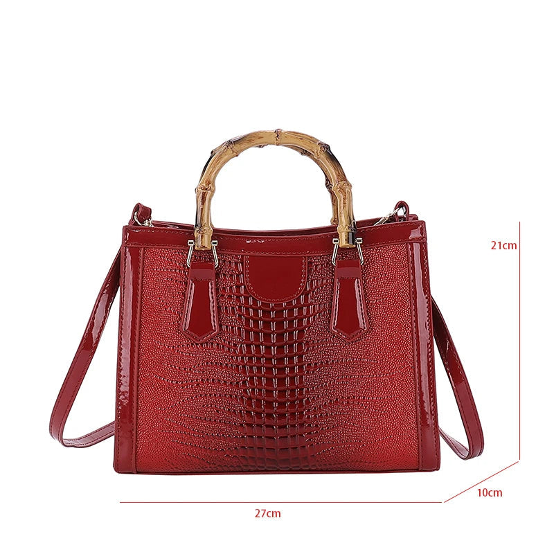 Luxury Alligator Handbag Designer Women Retro Bamboo Handle Tote