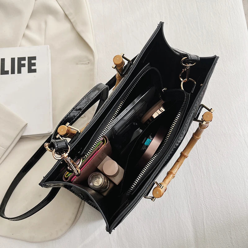 Luxury Alligator Handbag Designer Women Retro Bamboo Handle Tote