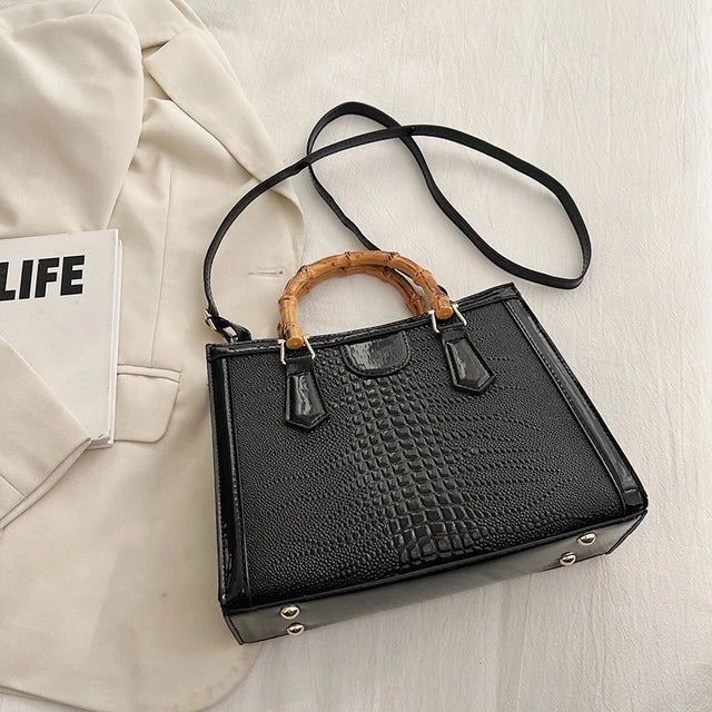 Luxury Alligator Handbag Designer Women Retro Bamboo Handle Tote