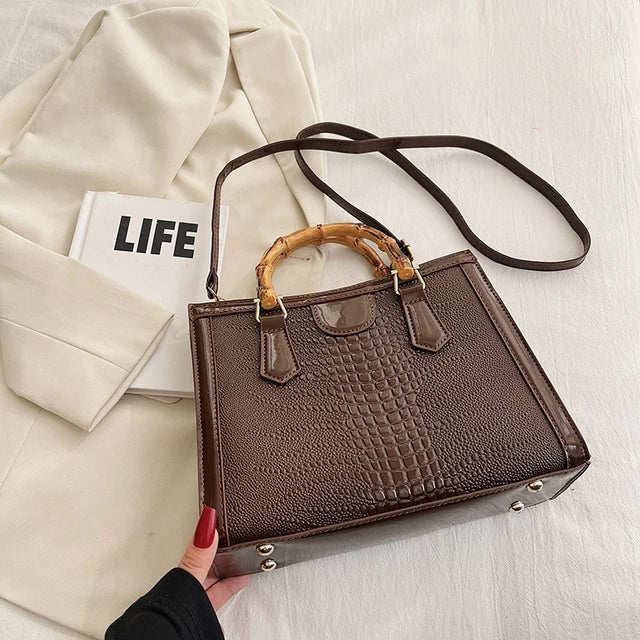 Luxury Alligator Handbag Designer Women Retro Bamboo Handle Tote