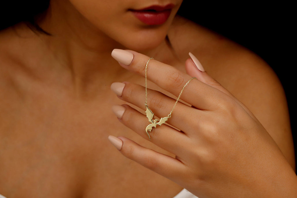 Dragon Necklace - 14K Gold Year of the Dragon Design in Silver, Gold & Rose