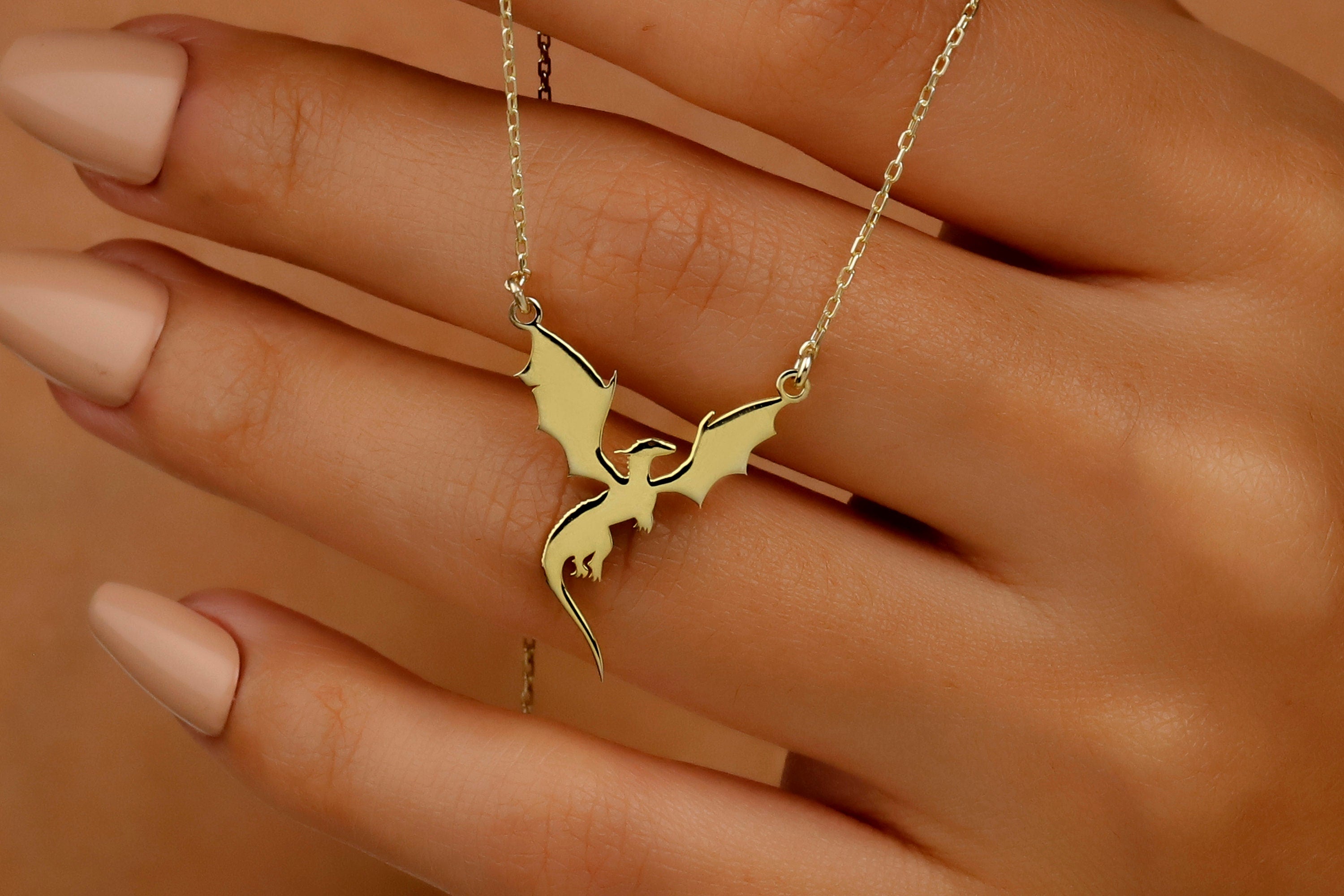 Dragon Necklace - 14K Gold Year of the Dragon Design in Silver, Gold & Rose